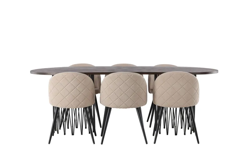 Stone Spisegruppe 220 cm Rektangulær med 6 Velvet Stoler - Beige - Møbler - Bord - Spisegrupper