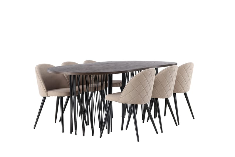 Stone Spisegruppe 220 cm Rektangulær med 6 Velvet Stoler - Beige - Møbler - Bord - Spisegrupper