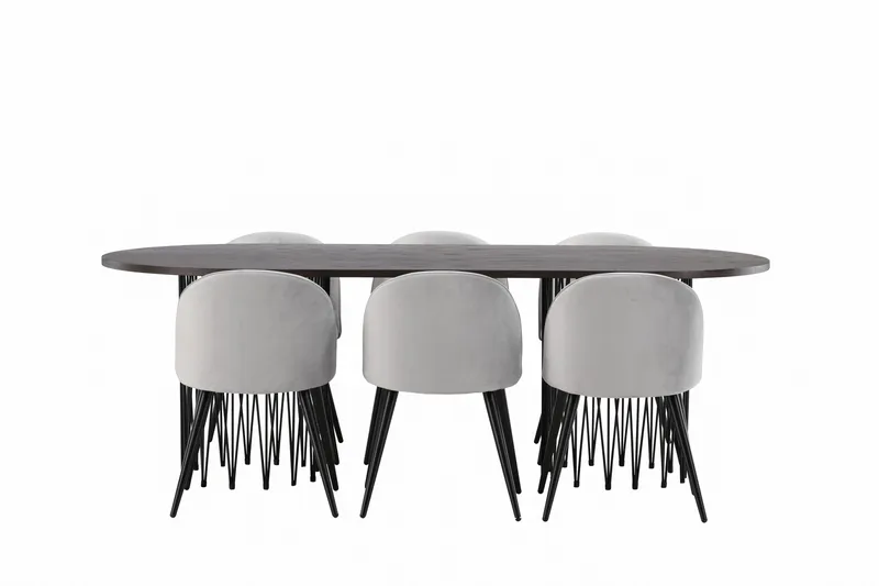 Stone Spisegruppe 220 cm Rektangulær med 6 Velvet Stoler - Grå - Møbler - Bord - Spisegrupper
