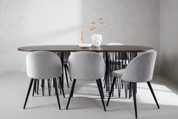 Stone Spisegruppe 220 cm Rektangulær med 6 Velvet Stoler - Grå - Møbler - Bord - Spisegrupper