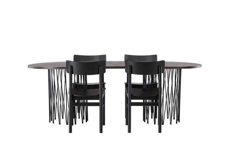 Stone Spisegruppe + 4 Montros stoler Oval, Svart/Mokka
