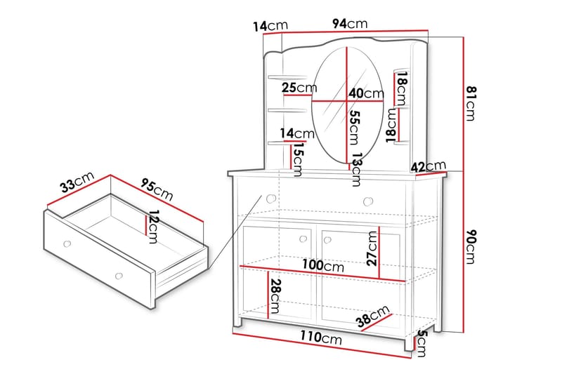 Storys Sminkebord 110x42 cm - Hvit - Møbler - Bord - Sminkebord & toalettbord