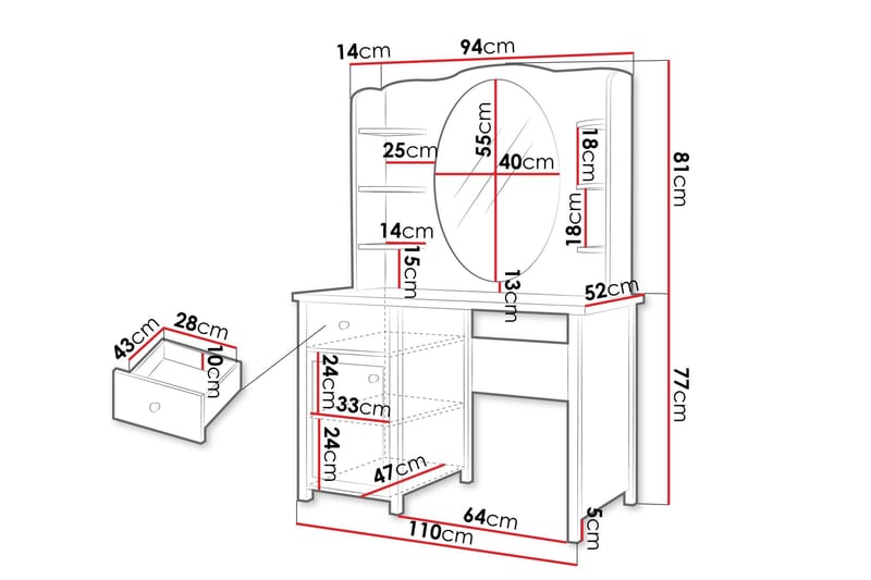 Storys Sminkebord 110x52 cm - Hvit - Møbler - Bord - Sminkebord & toalettbord - Sminkebord med speil
