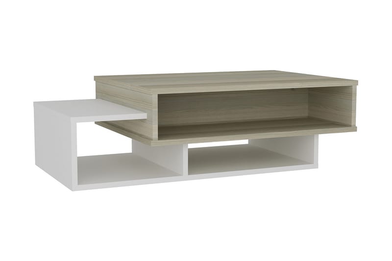 Tabate Sofabord 105 cm med Oppbevaringshyller - Hvit/Natur - Sofabord