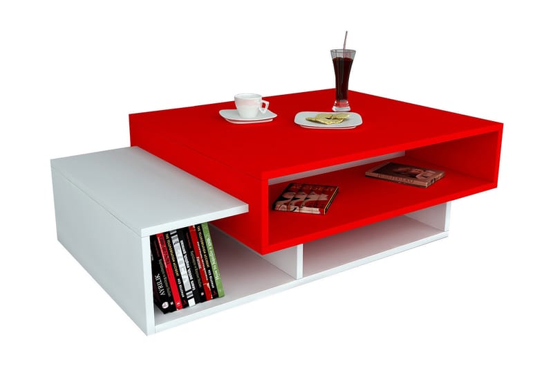 Tabate Sofabord 105 cm med Oppbevaringshyller - Hvit/Rød - Sofabord
