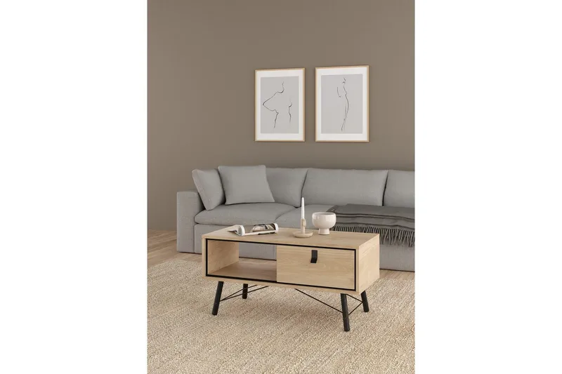 Tadami Rektangulært Sofabord med Skuff 102 cm i Tre - Beige - Møbler - Bord - Sofabord