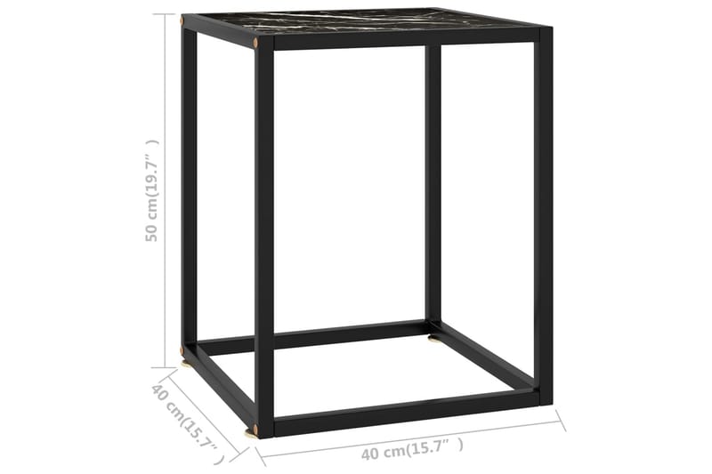 Tebord svart med marmorglass 40x40x50 cm - Svart - Sofabord
