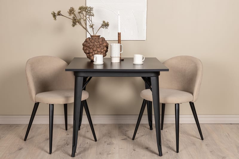 Tempe Matgruppe 80 cm Rektangulær med 2 Velvet stoler - Beige - Møbler - Bord - Spisegrupper