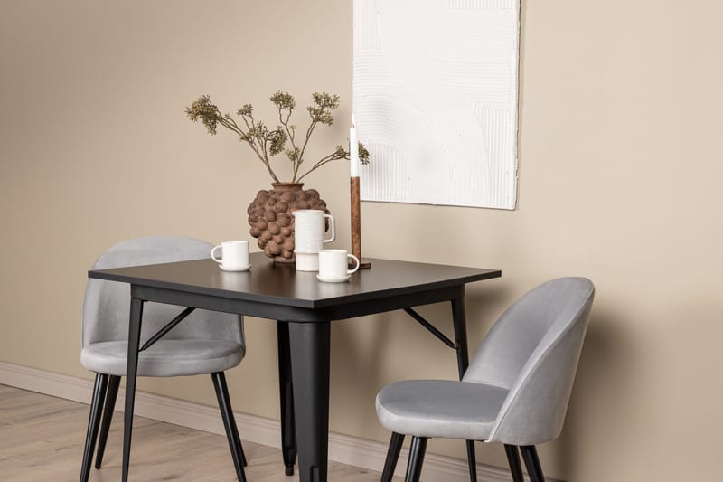 Tempe Matgruppe 80 cm Rektangulær med 2 Velvet stoler - Sort - Møbler - Bord - Spisegrupper