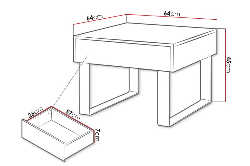 Tessan Sofabord Litet 64 cm med Oppbevaringsskuff - Svart - Sofabord