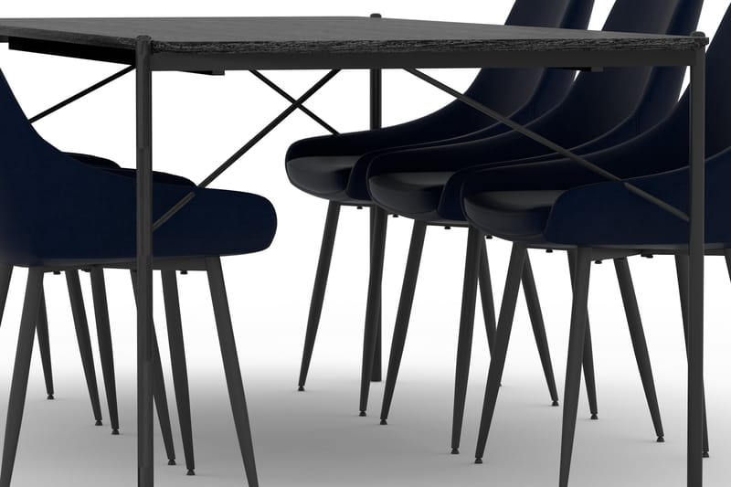 Thars Spisebord 200 cm med 6 Alsarp Kjøkkenstoler - Svart - Spisegrupper