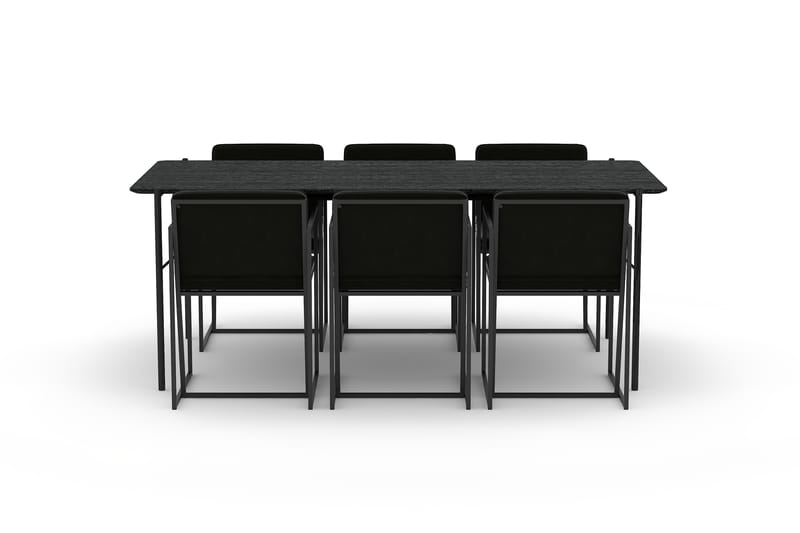 Thars Spisebord 200 cm med 6 Indy Kjøkkenstoler Fløyel - Svart - Spisegrupper