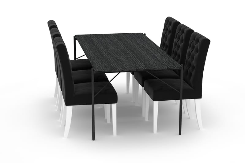 Thars Spisebord 200 cm med 6 Jenny Spisestoler Fløyel - Svart - Spisegrupper