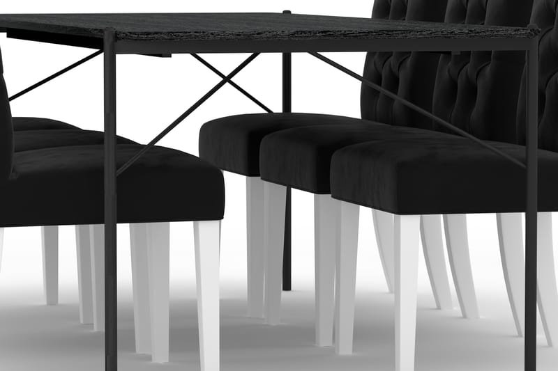 Thars Spisebord 200 cm med 6 Jenny Spisestoler Fløyel - Svart - Spisegrupper