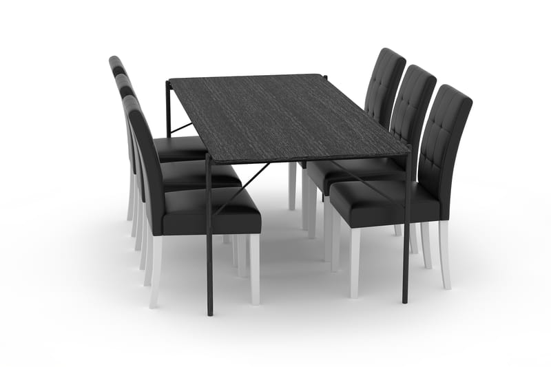 Thars Spisebord 200 cm med 6 Viktor Spisestoler Kunstlær - Svart - Spisegrupper