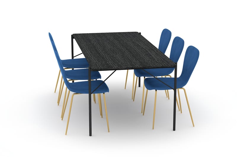 Thars Spisebord 200 cm med 6 Perco Kjøkkenstoler Fløyel - Svart - Spisegrupper