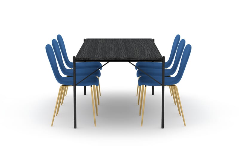 Thars Spisebord 200 cm med 6 Perco Kjøkkenstoler Fløyel - Svart - Spisegrupper