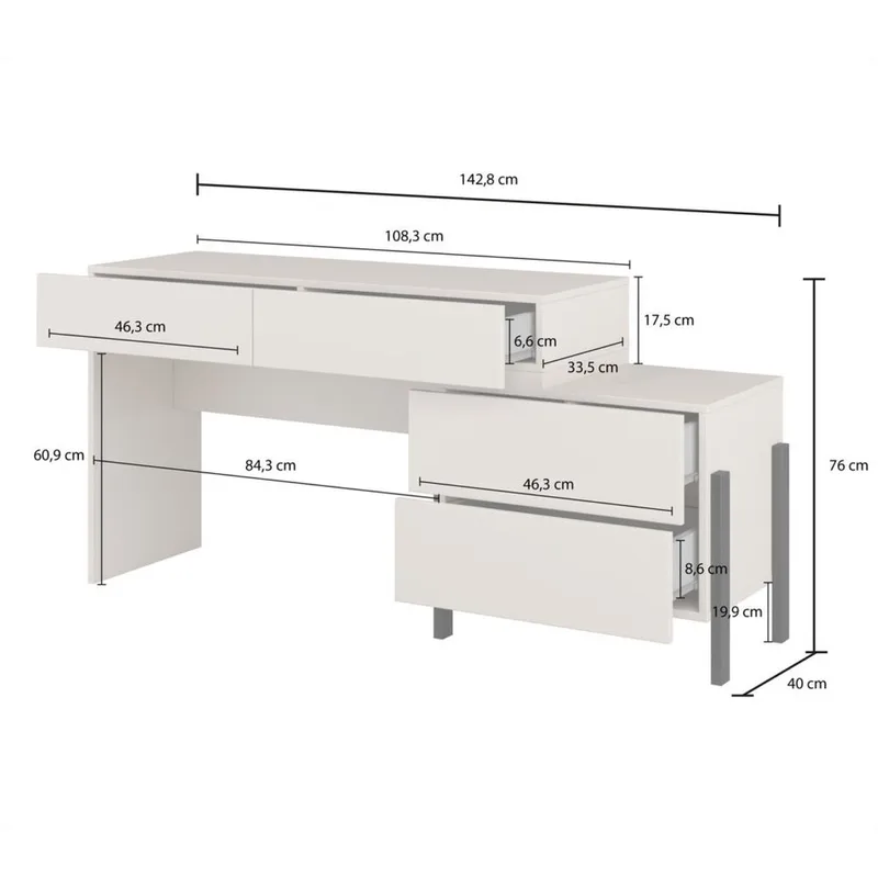 Toalettbord Jukon S med 4 skuffer - Møbler - Bord - Sminkebord & toalettbord