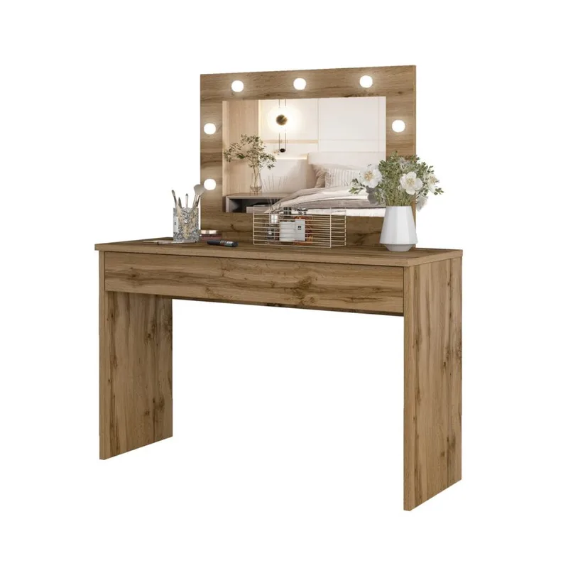 Toalettbord med speil Eva 1 skuff - Wotan eik - Møbler - Bord - Sminkebord & toalettbord