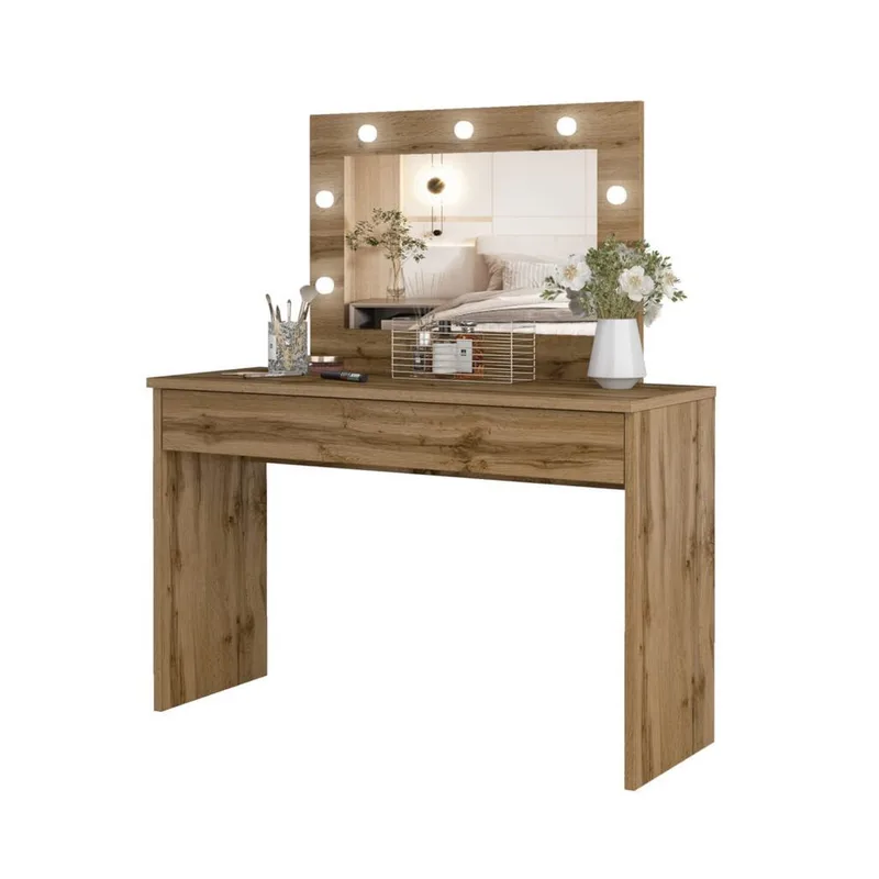 Toalettbord med speil Eva 1 skuff - Wotan eik - Møbler - Bord - Sminkebord & toalettbord