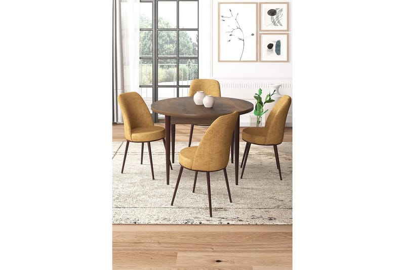 Tor Spisegruppe 4-seter - Brun/Sennepsgul - Møbler - Bord - Spisegrupper