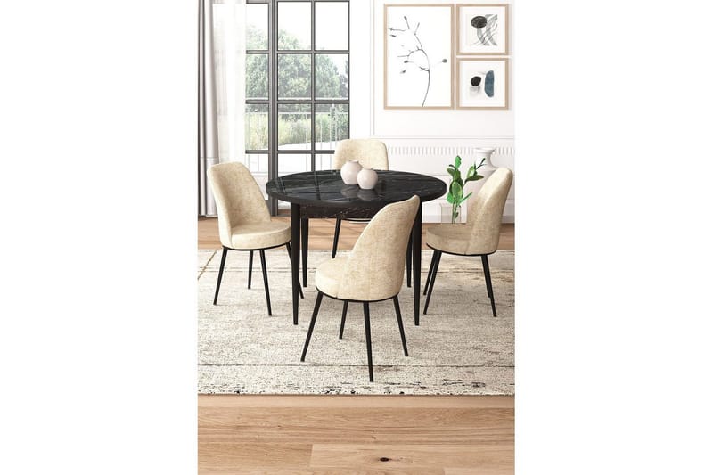 Tor Spisegruppe 4-seter - Svart/Beige - Møbler - Bord - Spisegrupper