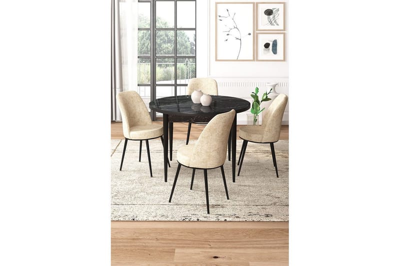 Tor Spisegruppe 4-seter - Svart/Beige - Møbler - Bord - Spisegrupper