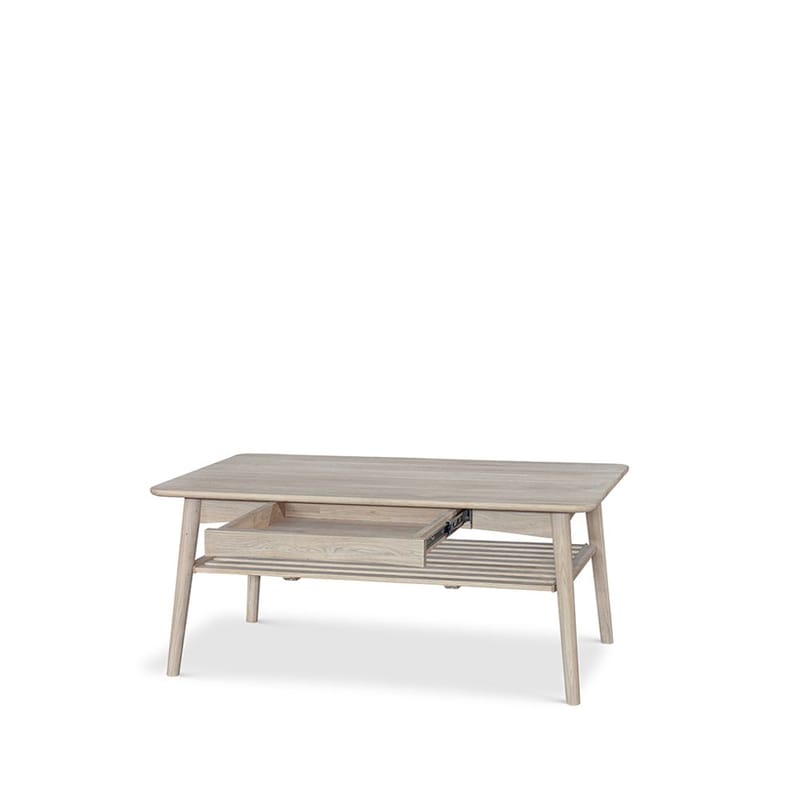 Torsby 120 cm Rektangulært Sofabord med Skuff og Hylle i Massivt Tre, Beige