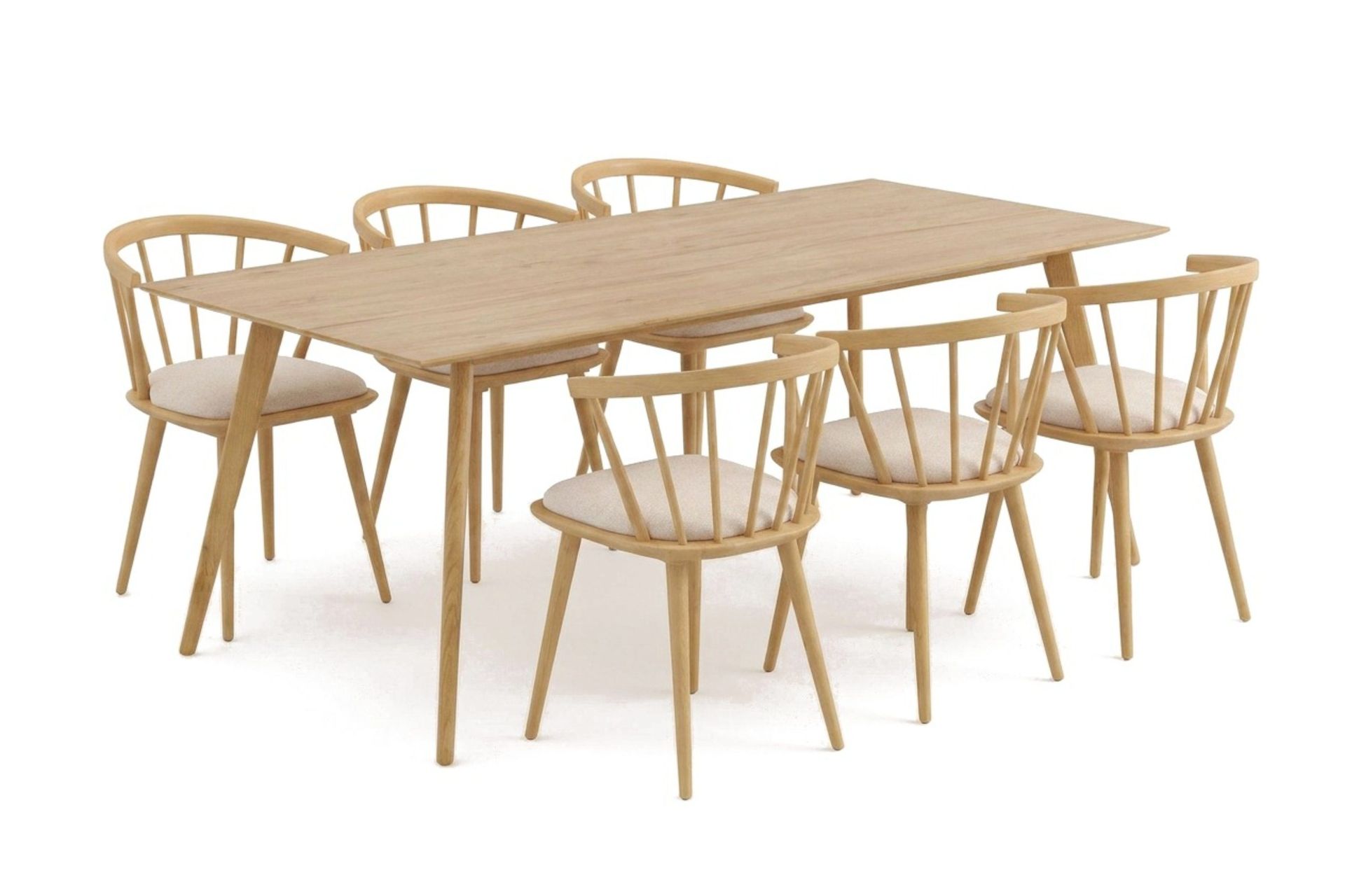 Tyrö spisegruppe 190 cm eik med 6 stk. Tyrö karmstoler med pute - Eik