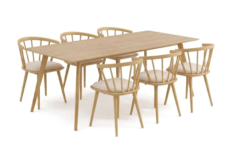 Tyrö spisegruppe 190 cm eik med 6 stk. Tyrö karmstoler med pute, Eik