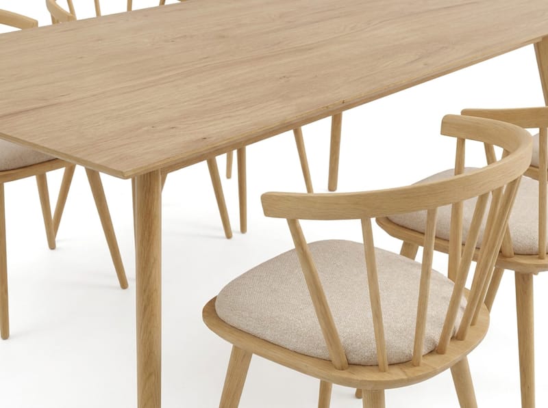 Tyrö spisegruppe 190 cm eik med 6 stk. Tyrö karmstoler med pute - Eik - Møbler - Bord - Spisegrupper