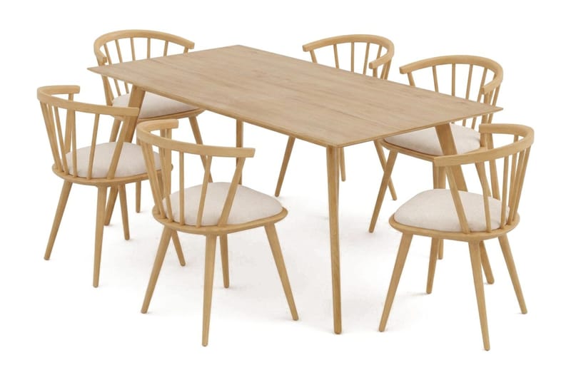 Tyrö spisegruppe 190 cm eik med 6 stk. Tyrö karmstoler med pute - Eik - Møbler - Bord - Spisegrupper