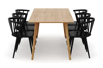 Tyrö Spisegruppe med 6 Tyrö Armstoler - Oak/Black - Møbler - Bord - Spisegrupper