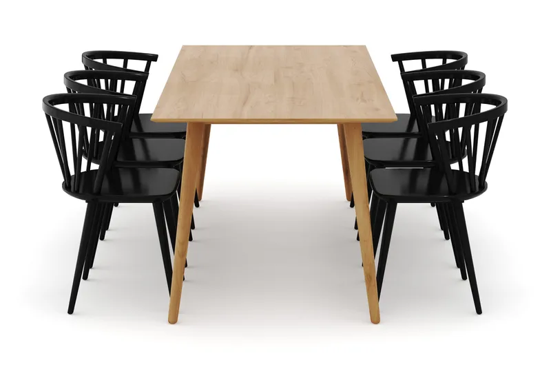 Tyrö Spisegruppe med 6 Tyrö Armstoler - Oak/Black - Møbler - Bord - Spisegrupper
