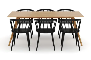 Tyrö Spisegruppe med 6 Tyrö Armstoler - Oak/Black - Møbler - Bord - Spisegrupper