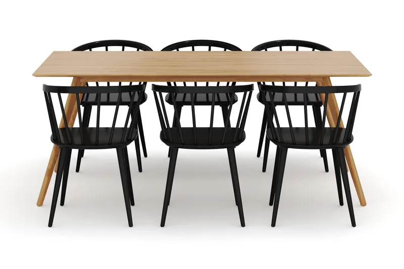 Tyrö Spisegruppe med 6 Tyrö Armstoler - Oak/Black - Møbler - Bord - Spisegrupper