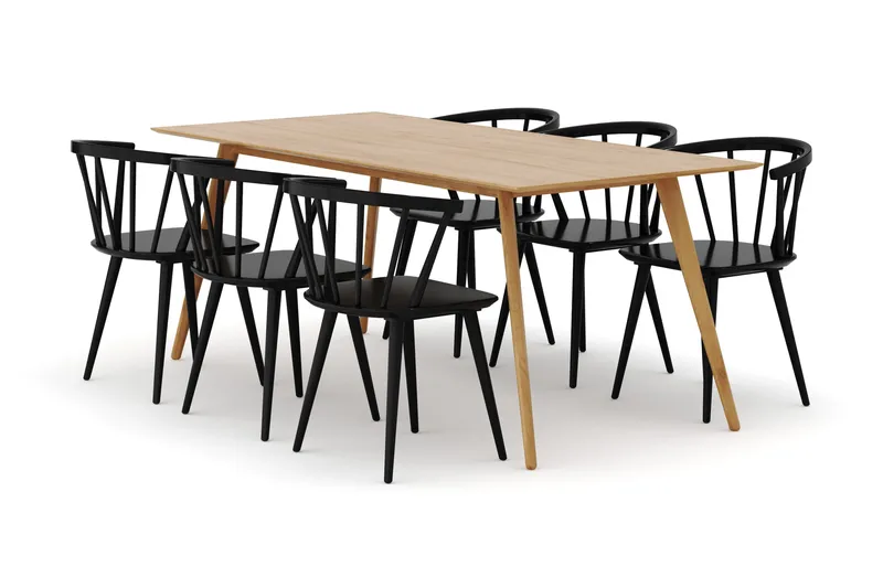 Tyrö Spisegruppe med 6 Tyrö Armstoler, Oak/Black