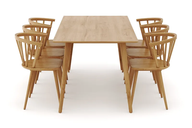 Tyrö Spisegruppe med 6 Tyrö Armstoler - Oak/Oak - Møbler - Bord - Spisegrupper