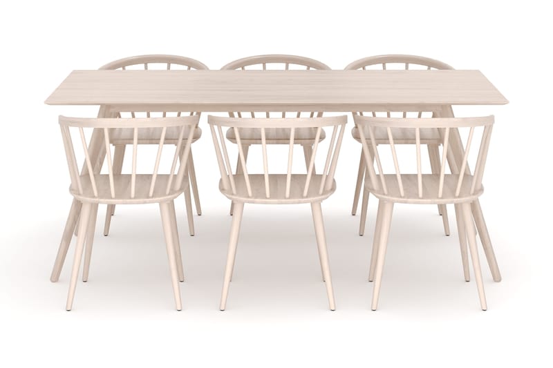 Tyrö Spisegruppe med 6 Tyrö Armstoler - Whitewash/Whitewash - Møbler - Bord - Spisegrupper