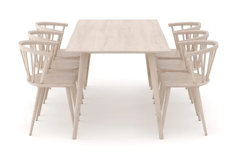 Tyrö Spisegruppe med 6 Tyrö Armstoler - Whitewash/Whitewash - Møbler - Bord - Spisegrupper