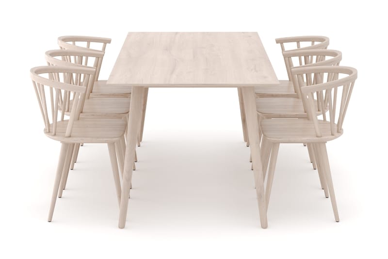 Tyrö Spisegruppe med 6 Tyrö Armstoler - Whitewash/Whitewash - Møbler - Bord - Spisegrupper