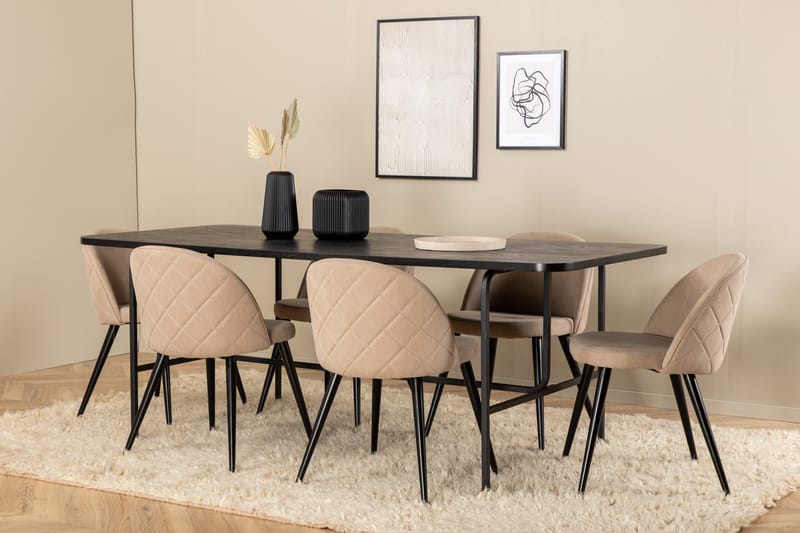 Uno Spisegruppe 200 cm Rektangulær med 6 Velvet Stoler - Beige - Møbler - Bord - Spisegrupper