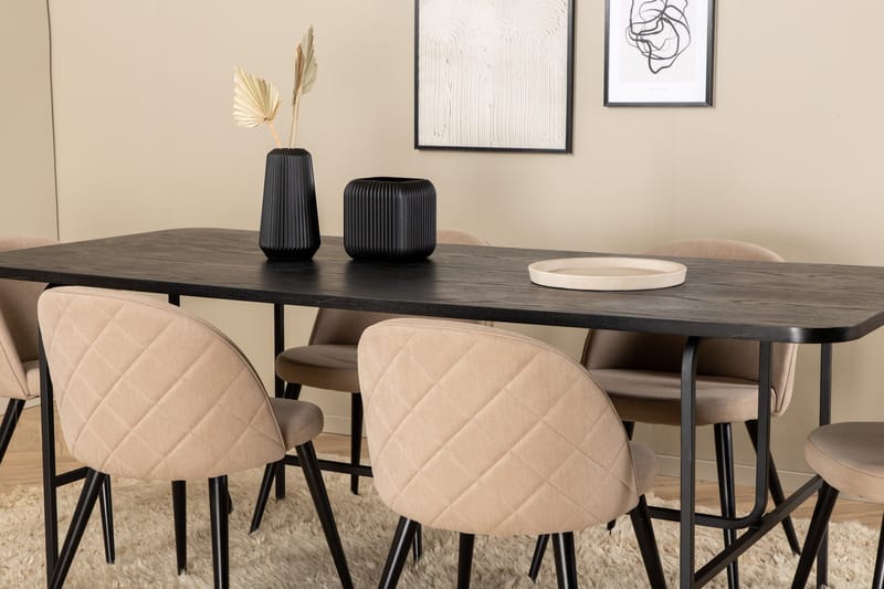 Uno Spisegruppe 200 cm Rektangulær med 6 Velvet Stoler - Beige - Møbler - Bord - Spisegrupper