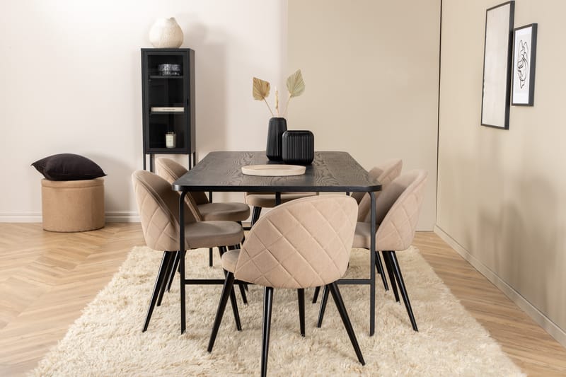 Uno Spisegruppe 200 cm Rektangulær med 6 Velvet Stoler - Beige - Møbler - Bord - Spisegrupper