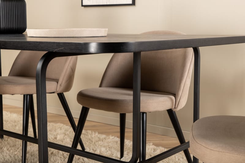 Uno Spisegruppe 200 cm Rektangulær med 6 Velvet Stoler - Beige - Møbler - Bord - Spisegrupper