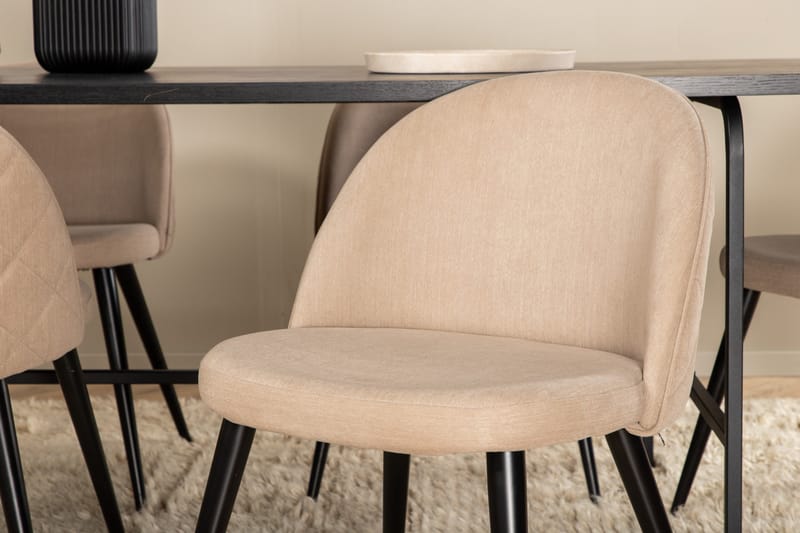 Uno Spisegruppe 200 cm Rektangulær med 6 Velvet Stoler - Beige - Møbler - Bord - Spisegrupper