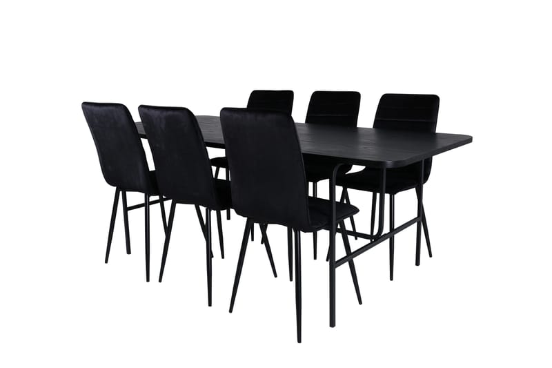 Uno Spisegruppe 200 cm Rektangulær med 6 Windu Lyx Stoler - Sort - Møbler - Bord - Spisegrupper