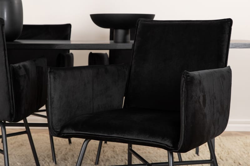 Unos Spisegruppe 200 cm Rektangulær med 4 Petra Stoler - Sort - Møbler - Bord - Spisegrupper