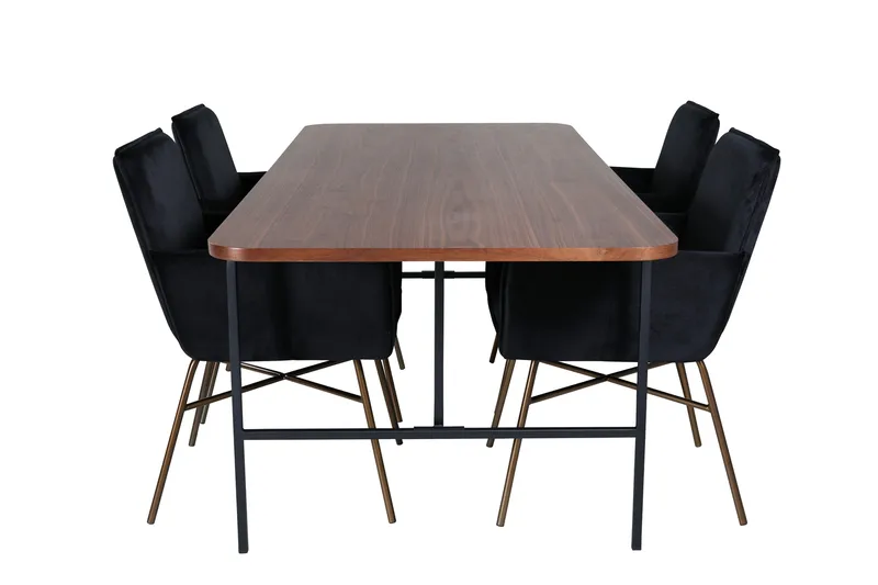 Unos Spisegruppe 200 cm Rektangulær med 4 Petra Stoler, Sort