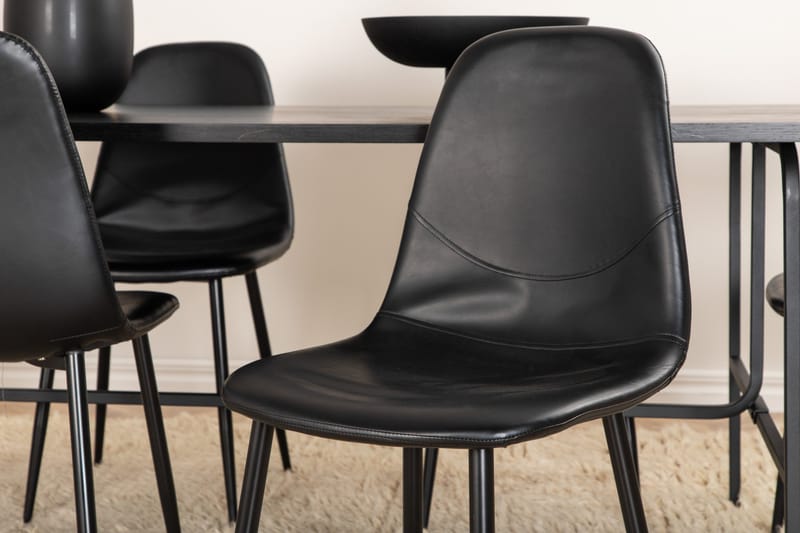 Unos Spisegruppe 200 cm Rektangulær med 6 Polar Stoler - Sort - Møbler - Bord - Spisegrupper